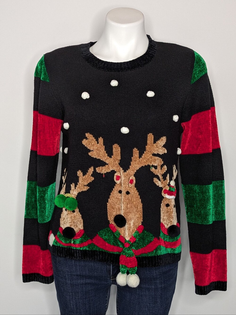 Vintage Berek Black Red Brown Christmas Winter Holiday Reindeer Novelty Sweater